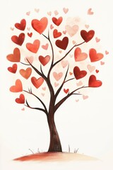 Heart filled tree in soft pastel tones.
