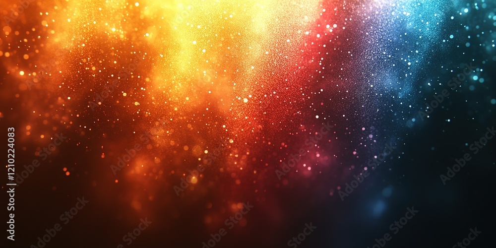 Poster colorful explosion of light and particles in a dark background creating a vibrant cosmic effect