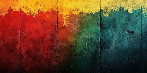 Vibrant abstract wall art showcasing a gradient of red, orange, green, and blue hues in an urban environment