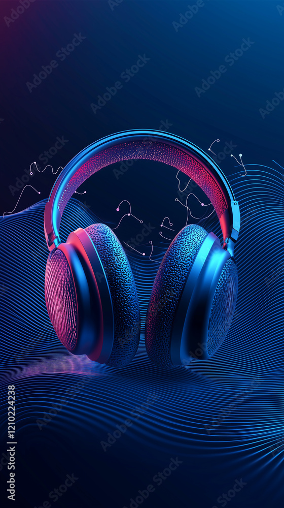 Poster exploring music streaming applications unleashing entertainment with headphones in a digital sound e