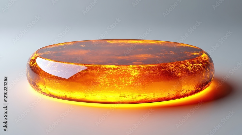 Poster a glowing amber-like oval object with a smooth surface and warm hues.