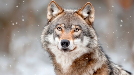 Fototapeta premium Wolf portrait, snowy forest, winter, wildlife, nature photography, for wildlife documentaries