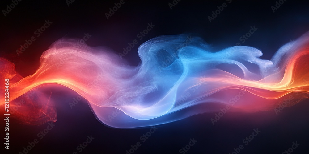 Poster swirling colors of blue and red create an abstract wave pattern against a dark background