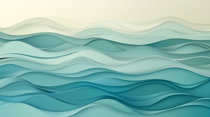 Naklejka premium Abstract Layered Paper Waves in Blue and Green Hues