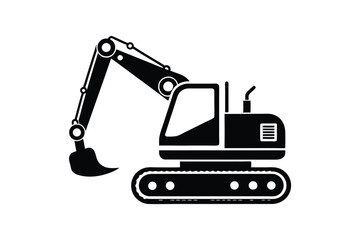 Construction excavator silhouette vector illustration isolated on a white background, heavy machinery  