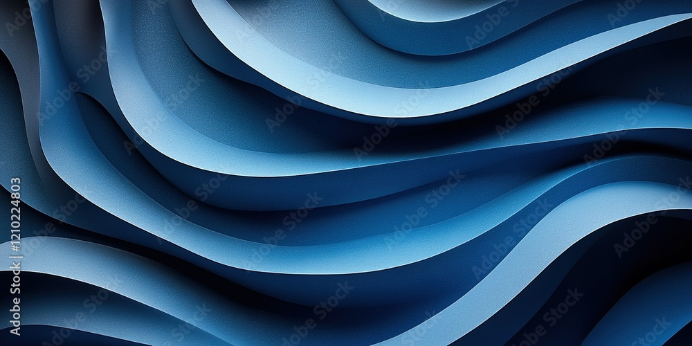Poster abstract waves of blue layered textures create a sense of depth and movement in a modern art piece