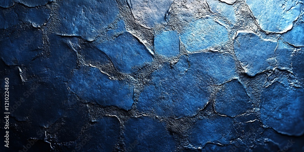Poster textured blue surface with a cracked stone appearance highlighting unique patterns and color variati