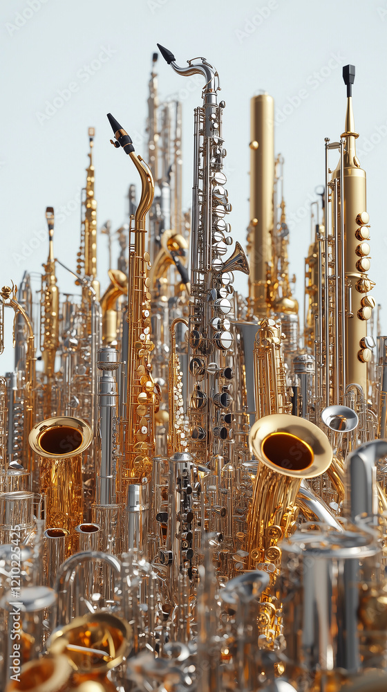 Poster exploring music streaming a symphony of instruments in a digital entertainment space captured in a c