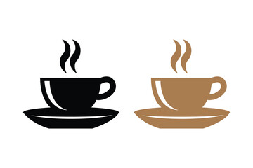 Tea cup, coffee cup silhouettes with white background and color versions vector illustration, Tea and coffee cup set icon, logo isolated on white background