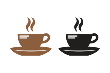 Tea cup, coffee cup silhouettes with white background and color versions vector illustration, Tea and coffee cup set icon, logo isolated on white background