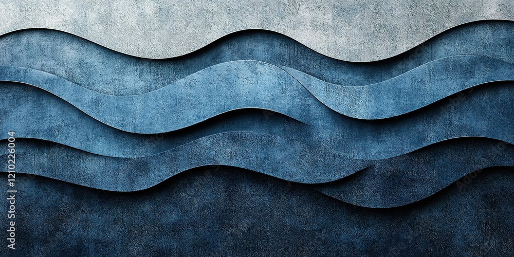 Poster textured waves in varying shades of blue create a calming visual effect on a wall