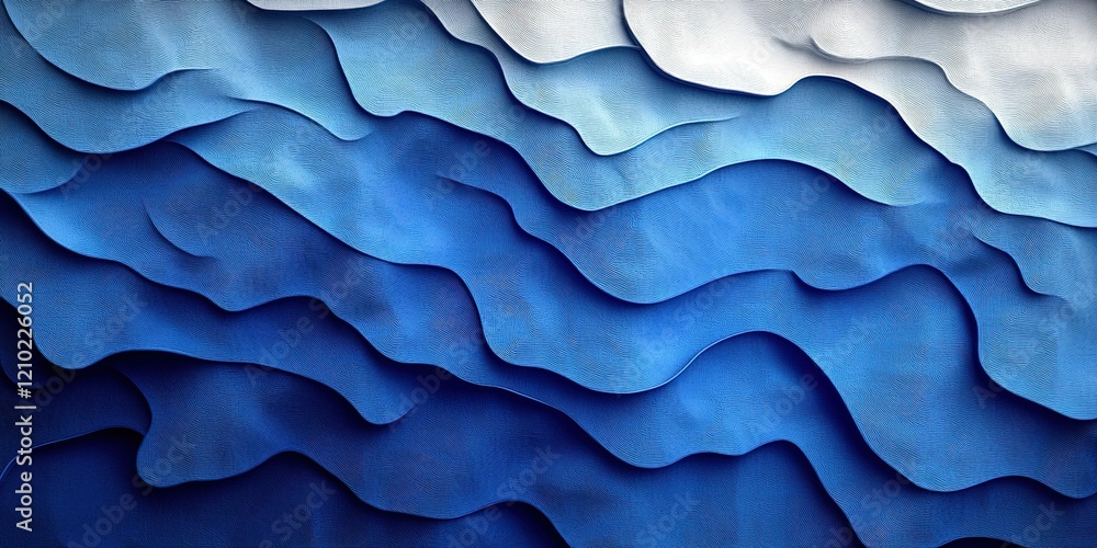 Poster textured blue waves create a serene visual experience with variations in shades and patterns mimicki