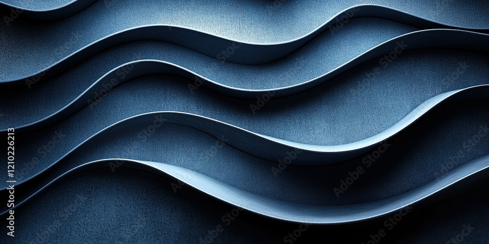 Poster abstract patterns of waves created by blue fabric folds in soft lighting