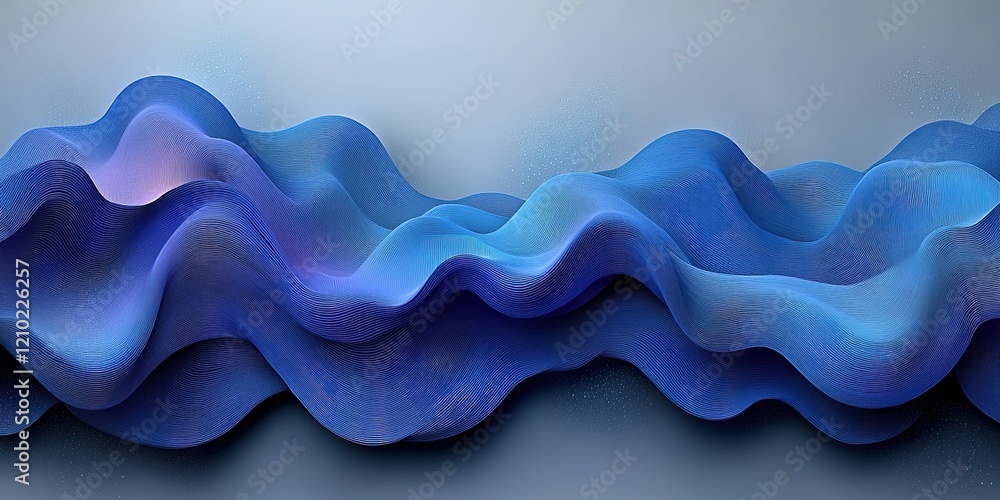 Poster three-dimensional blue abstract wave pattern creating a fluid motion effect on a smooth surface