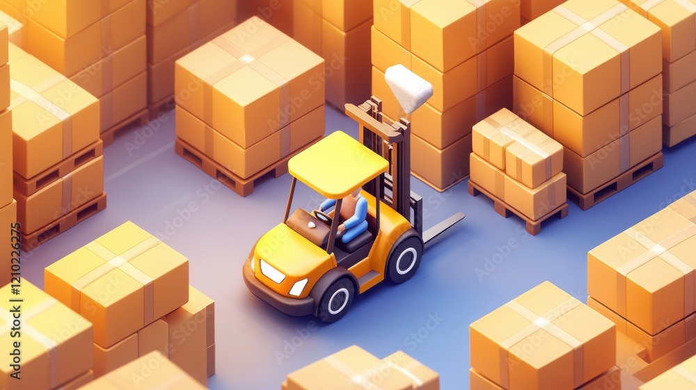 Poster robotic forklift organizing cargo in smart depot industry 3d visualization optimized environment aer