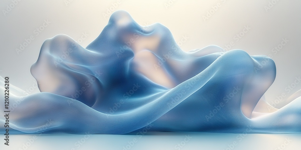 Poster soft fabric flowing gracefully with gentle curves and ethereal quality in a serene, abstract setting