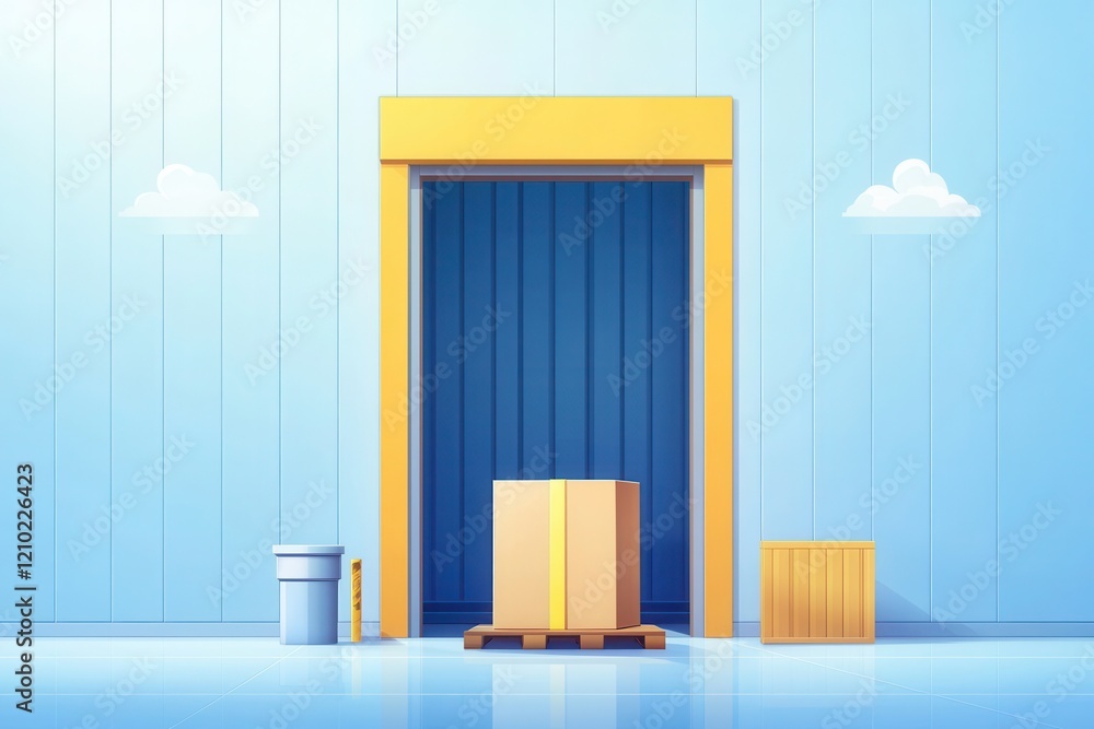 Poster automated cargo unloading system at seamless dropoff point warehouse digital art clean environment f