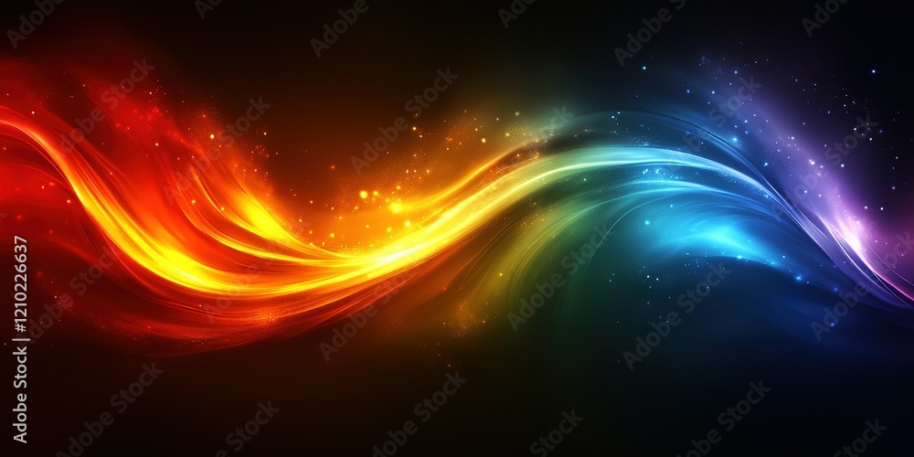 Poster colorful abstract waves create a dynamic visual experience in a dark background, showcasing vibrant 