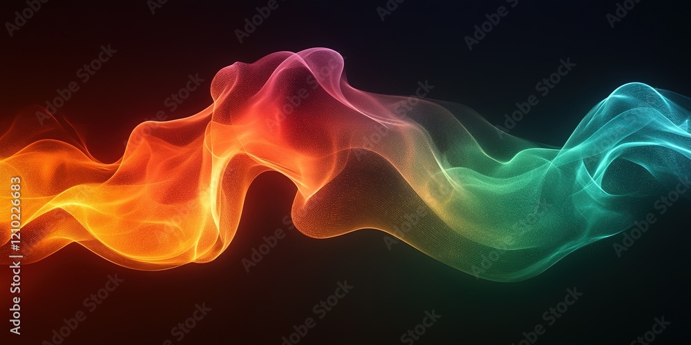 Poster colorful abstract wave patterns create a mesmerizing visual display of light and movement in a dark 