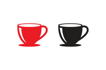 Tea cup, coffee cup silhouettes with white background and color versions vector illustration, Tea and coffee cup set icon, logo isolated on white background