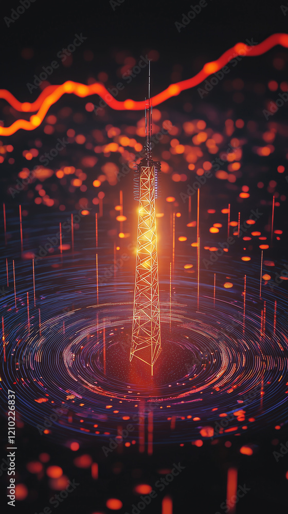 Poster dynamic music streaming signal tower visualization digital environment entertainment concept enhanci