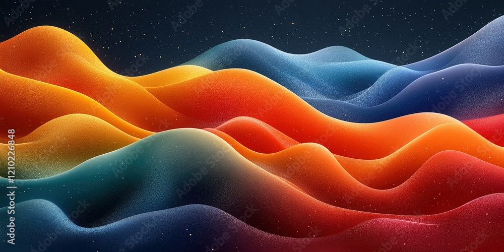 Poster colorful abstract waves create a vibrant visual expression of movement and depth in a digital landsc