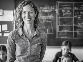 Teacher engaged with students in a classroom setting during a lesson, promoting active learning and collaboration