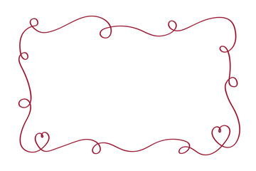 Continuous line drawing hand drawn frame with hearts for text Vector background for valentines day.