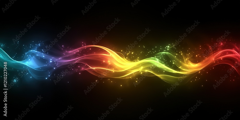 Poster colorful abstract wave with glowing particles on a dark background creating a vibrant visual effect 