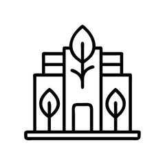 green building icon, green building line art - simple line art of green building, perfect for green building logos and icons