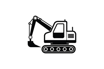 Construction excavator silhouette vector illustration isolated on a white background, heavy machinery  