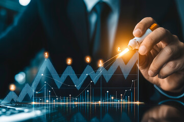 Businessman rocket launch investment growth, planning and starting corporate business start up aiming objective value development leadership