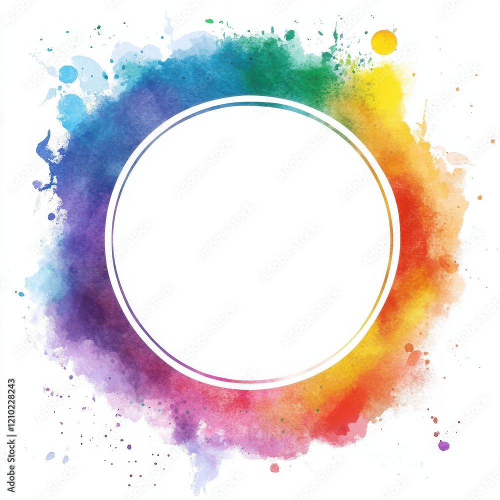 Aufkleber watercolor pastel rainbow illustration with a circular blank space for custom text or design element