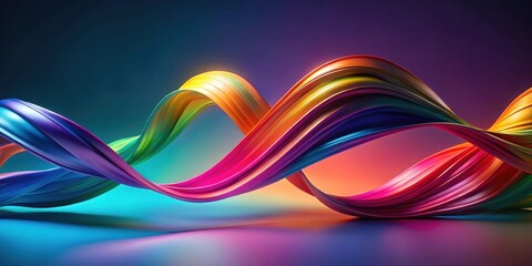 Abstract vibrant rainbow ribbon swirls on gradient background