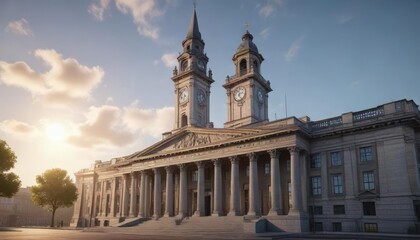 Obraz premium Classical courthouse building with a central clock tower, clock tower, classical architecture, brazoria county