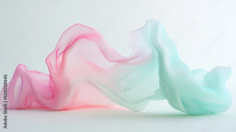 Poster flowing layers of mint and pink hues create a soft, dreamy visual experience in a serene environment