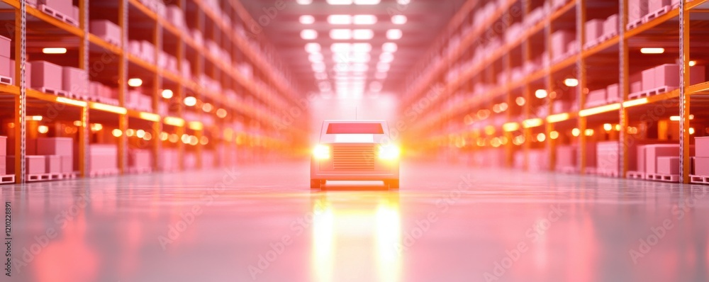 Poster futuristic robotics in action modern warehouse digital automation high-tech environment dynamic pers