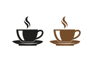 Tea cup, coffee cup silhouettes with white background and color versions vector illustration, Tea and coffee cup set icon, logo isolated on white background