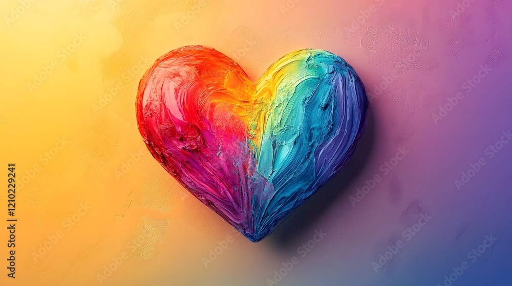 Poster vibrant colorful rainbow heart design with romantic patterns and soft gradients featuring a bold mod