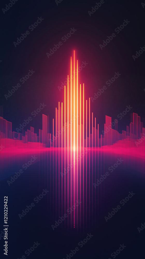 Aufkleber abstract sound wave visualization with vibrant red and pink colors against a dark background, creati