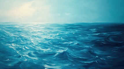 Fototapeta premium A serene blue sea gradient background transitioning from deep navy to turquoise, with gentle ripples reflecting sunlight.