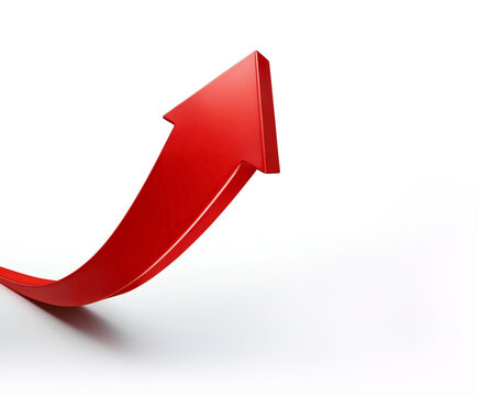 3D red chart with arrow up - business success, isolated on white background