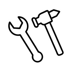 hammer and wrench icon, hammer and wrench line art - simple line art of hammer and wrench, perfect for hammer and wrench logos and icons