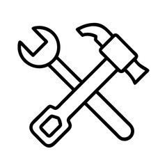 hammer and wrench icon, hammer and wrench line art - simple line art of hammer and wrench, perfect for hammer and wrench logos and icons