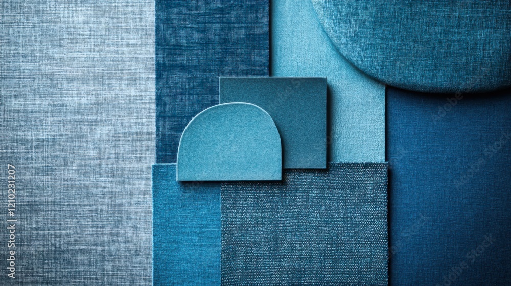 Poster elegant monochrome blue composition showcasing various textures and shapes in a harmonious design, p