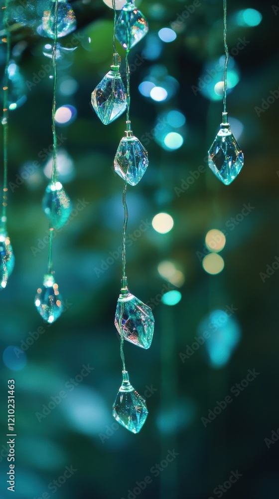 Fototapete bokeh lights in emerald green create a dreamy atmosphere for a serene evening setting
