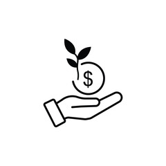save money icon, salary money, invest finance, hand holding dollar, line symbols on white background
