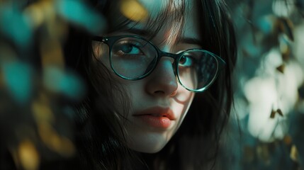 Mysterious Woman in Glasses: A Close-Up Portrait