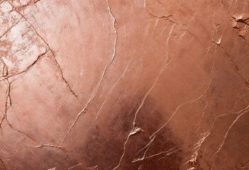 Fototapeta premium A close-up view of a textured copper surface with natural cracks and a warm metallic sheen, exuding rustic elegance and industrial charm.