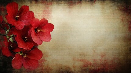 Vibrant Red Flowers on Grunge Textured Background Floral Design Element